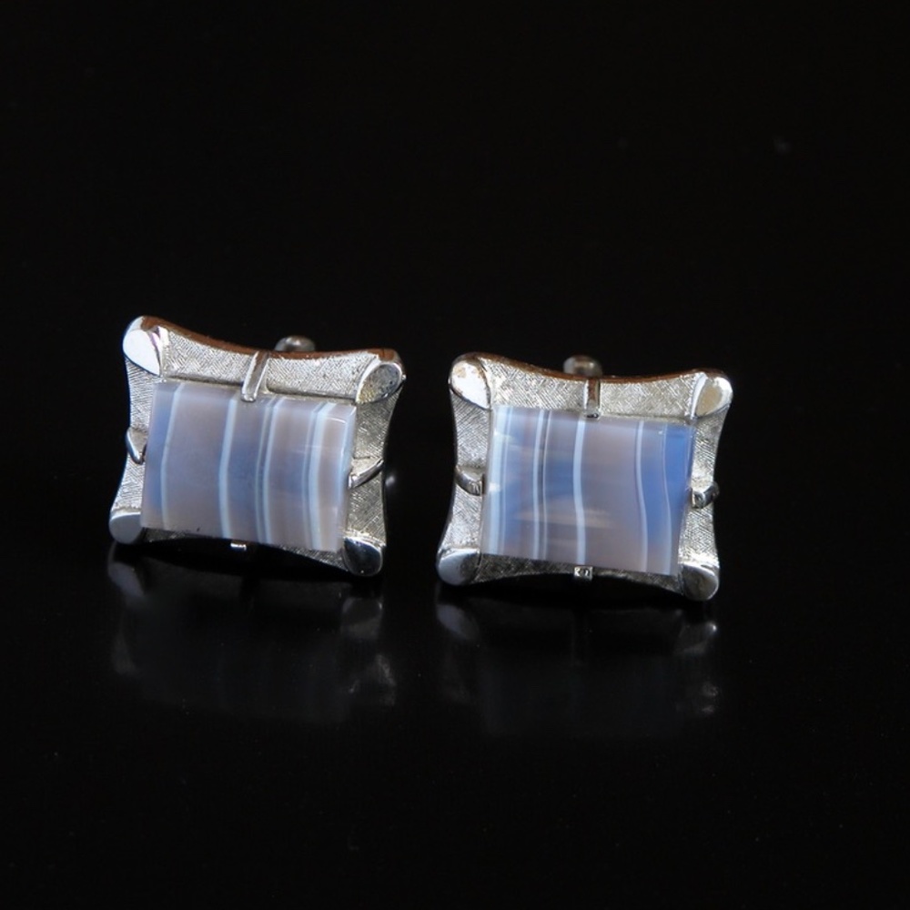 Vtg 2-Tone Grey Lavender Stone Cufflinks